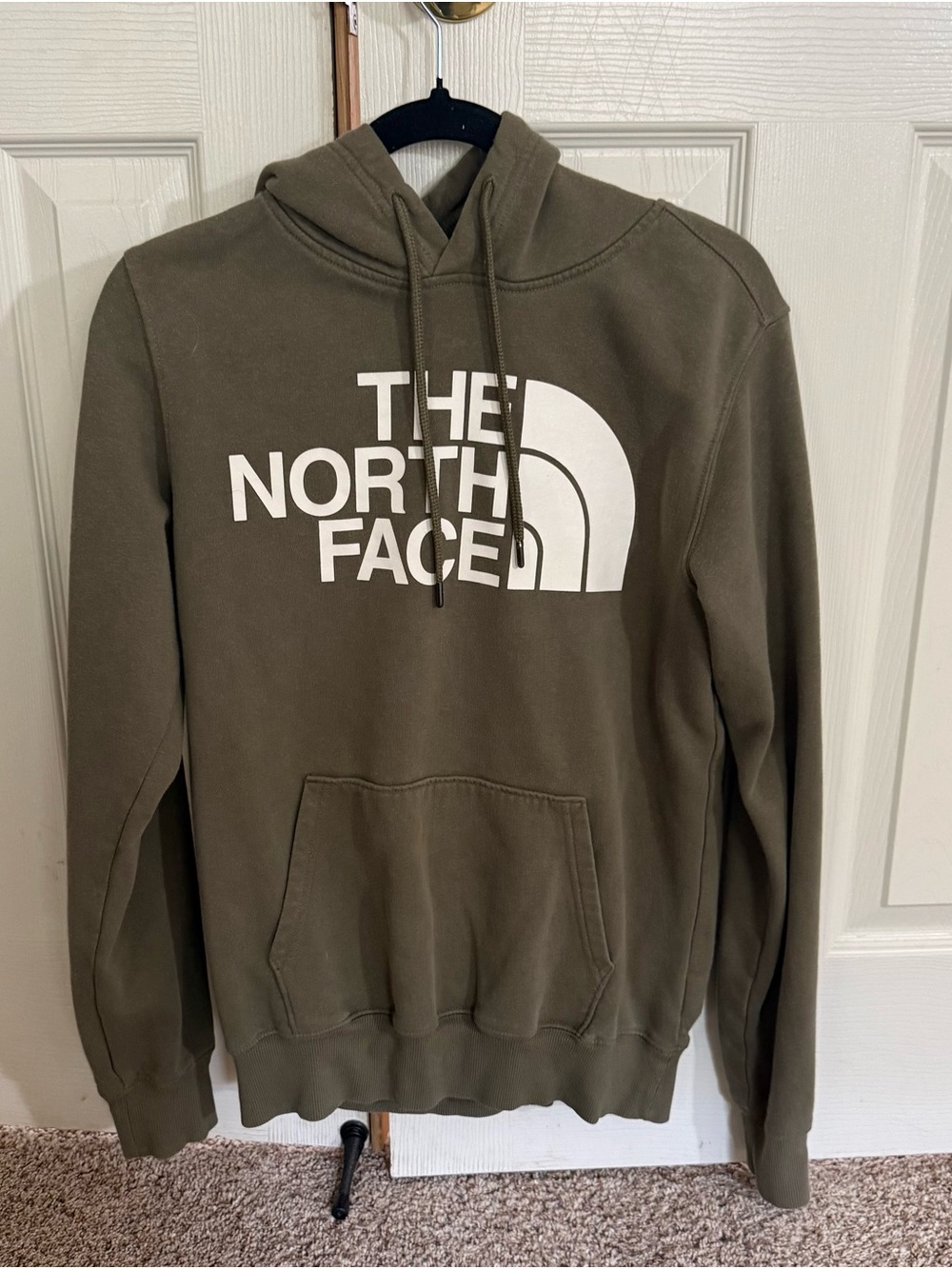 The North Face Olive Green Pullover Hoodie with White Logo